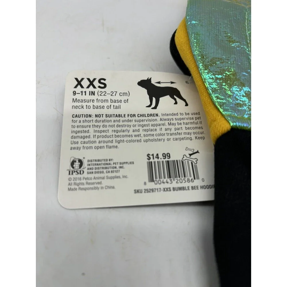 Bootique Dog Cat Halloween Costume Bumble Bee Hoodie XXS 9-11” New